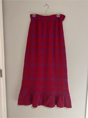 Vintage - Hadley - Red & Purple Knit Ruffle-Hem Maxi Skirt